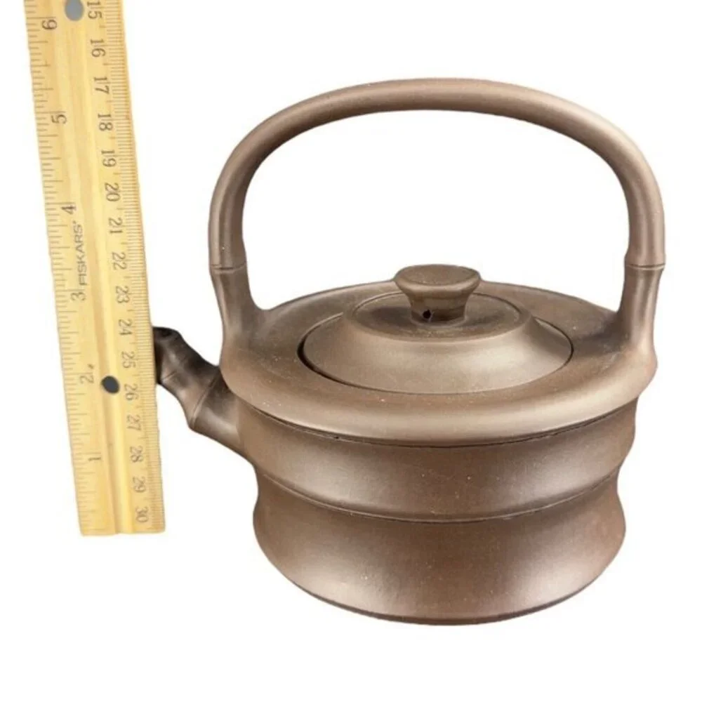Yixing Zisha Clay‎ Handmade Ceramic Pottery Teapot Carafe W Handle Artist Marked